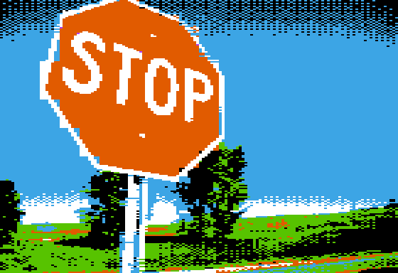 A stop sign rendered in an Apple 2 like manner.